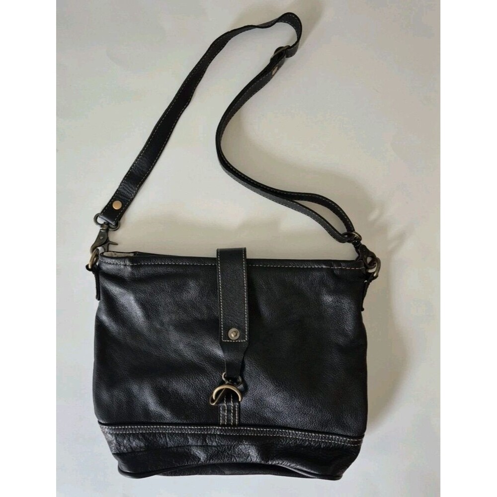 Myra Bag Soft Black Genuine Leather Zip Top Adjustable Crossbody Purse